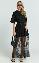 Black Longline Lace Insert Midi Dress Tee